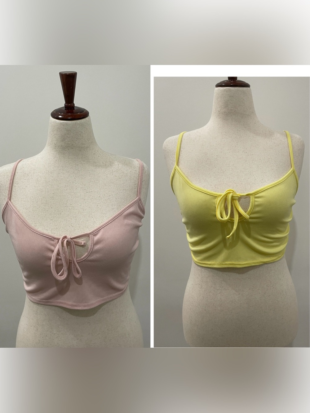 PrettyLittleThing Pink & Yellow Ribbed Tie-Front Bralettes